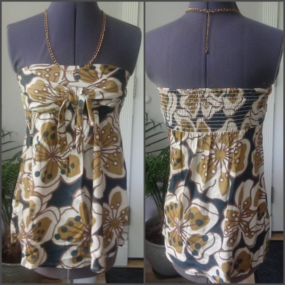 Forever 21 Floral Strapless Tank Top in White, Olive & Black